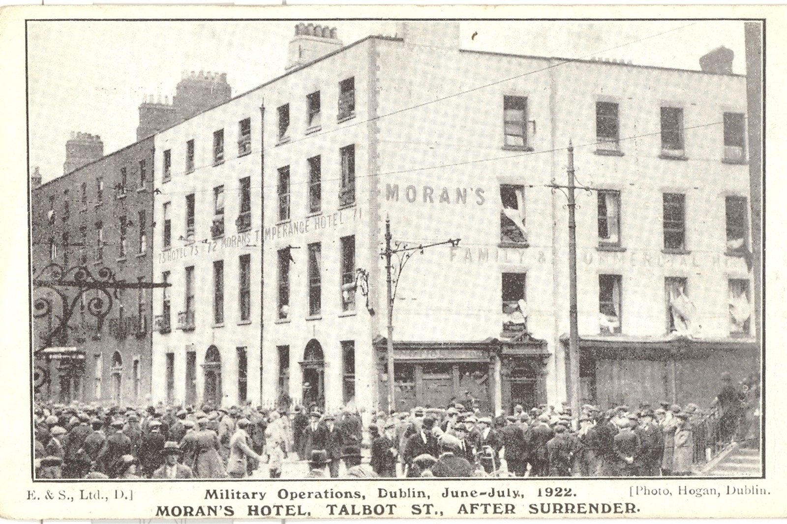 Moran's Hotel, seen here after the bombardment. Photo courtesy of the OPW/Kilmainham Gaol Archive 20PD-1A14-10