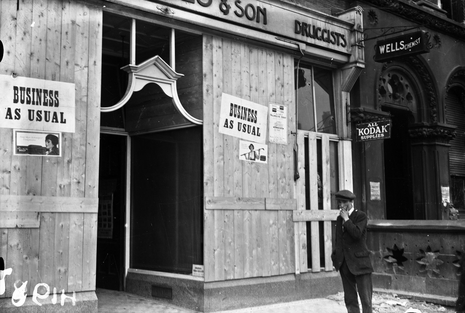 DEFIANCE: Wells' Chemist shop on O'Connell/Sackville Street back in business (Credit: National Library of Ireland)