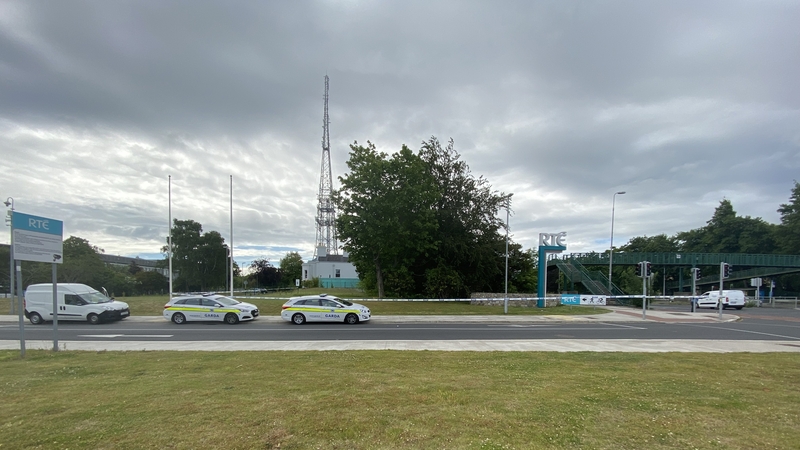 The scene, near the entrance to RTÉ, has been sealed off