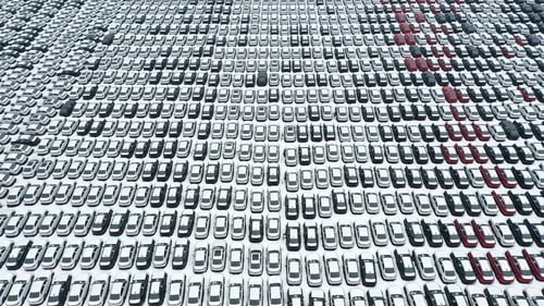 Newly-produced cars lined up at BMW's factory in Shenyang in China