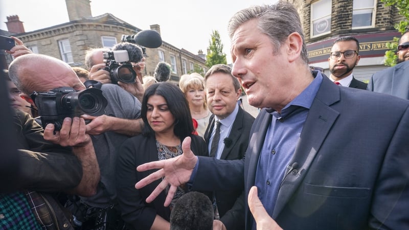 Keir Starmer speaks to the media in Wakefield, England, this morning