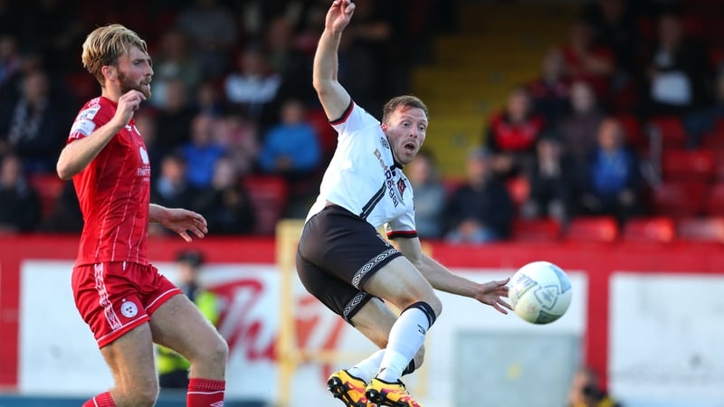 Dundalk's David McMillan of has a shot on goal