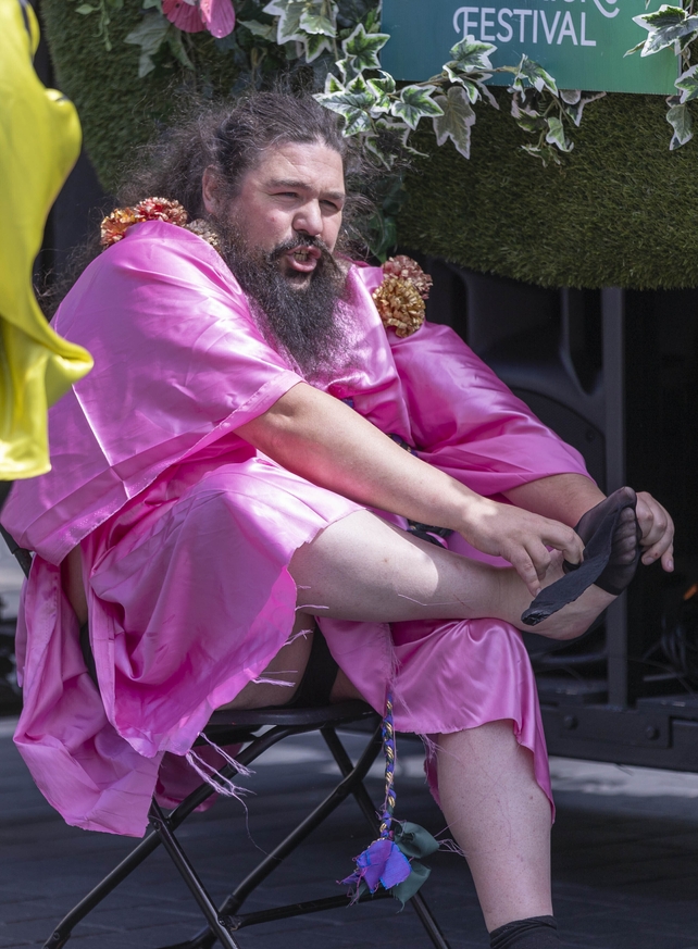 A festival goer taking a break