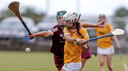 Galway's Roisin Black attempts to block Antrim's Nicole O'Neill