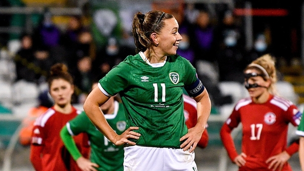 Katie McCabe preparing to take a penalty in the game in Tallaght