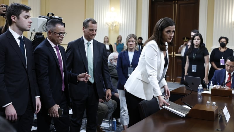 Cassidy Hutchinson leaves after testifying during sixth hearing by the US House Select Committee