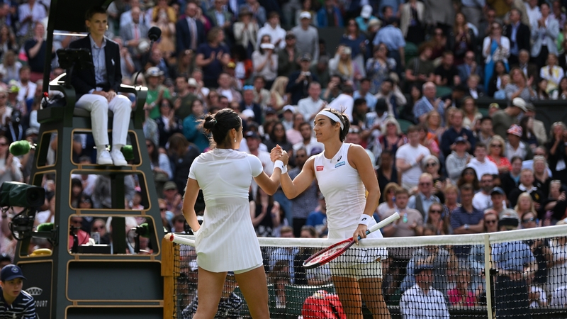Emma Raducanu congratulates Caroline Garcia on Centre Court