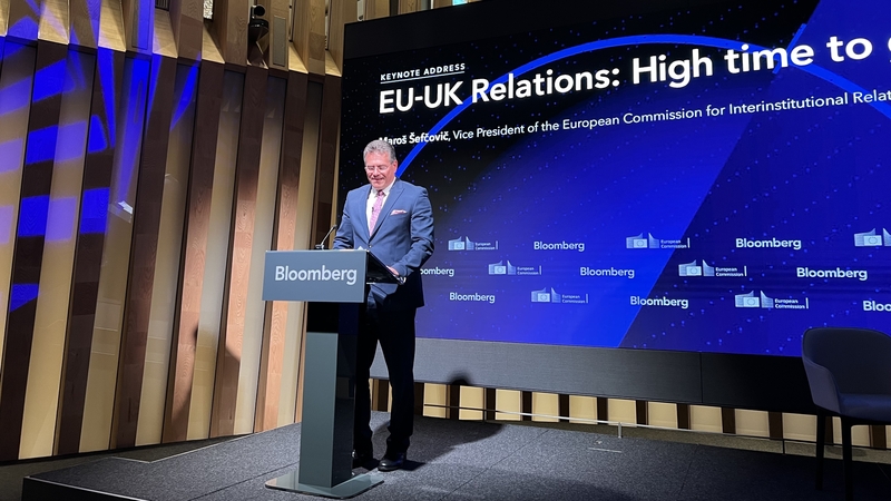 The EU's chief Brexit negotiator Maroš Šefčovič speaking at a Bloomberg event