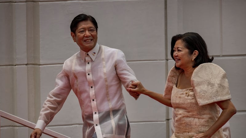 Ferdinand Marcos Jr, together with his wife Louise "Liza" Araneta-Marcos, arrives for his oathtaking as the next President of the Philippines