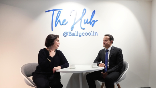Bank of Ireland CEO Francesca McDonagh and Tánaiste Leo Varadkar at the opening of Bank of Ireland's remote working hub in Ballycoolin