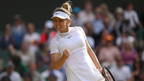 Simona Halep shows her delight at wrapping up a straightforward victory