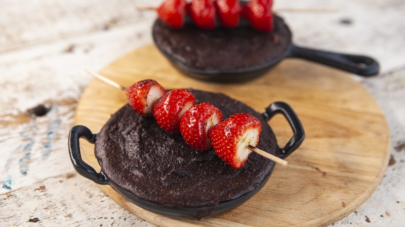 Nico's chocolate brownie with grilled strawberries