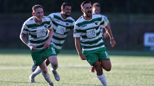 Ryan Brobbell celebrates what proved to be the match-winning goal at Park Hall Stadium