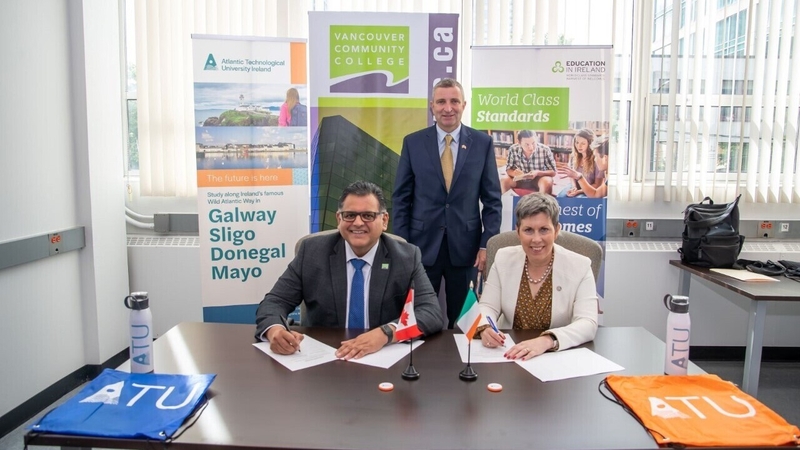 President of Vancouver Community College Ajay Patel, Minister for State Niall Collins and ATU President Dr Orla Flynn