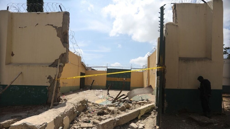 A general view of a destroyed prison block in Nigeria after suspected Boko Haram gunmen attacked the Kuje Medium Prison