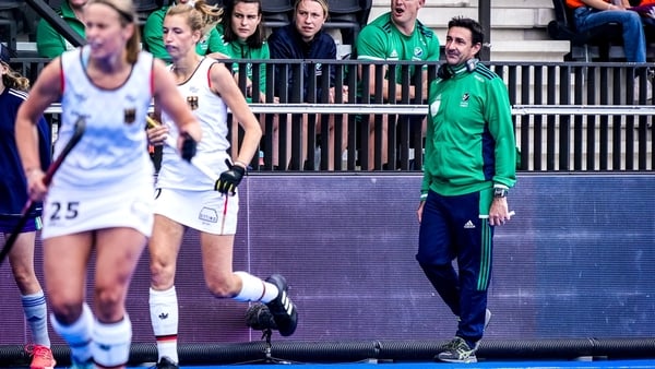 Head coach Sean Dancer watches on during the defeat to Germany