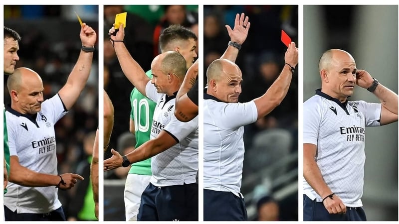 Jaco Peyper was a busy man in the first half, handing out three yellow cards and a red