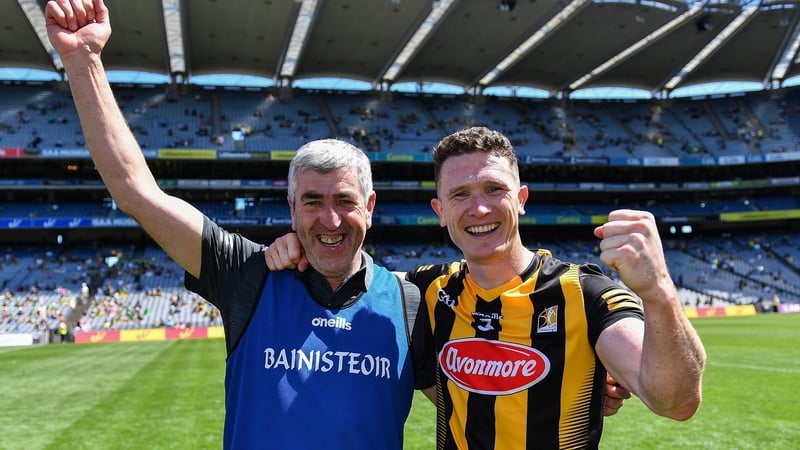 Paul Murphy (R) and manager Christy Walsh celebrate at Croke Park