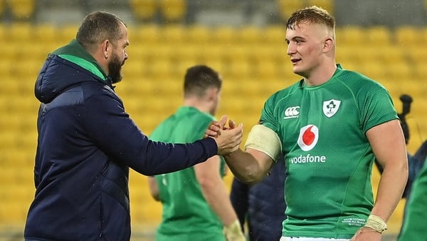 Andy Farrell congratulates Gavin Coombes after the match