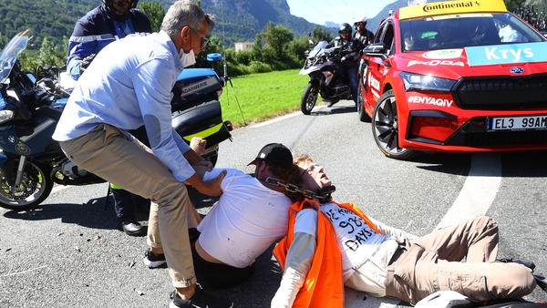 Protesters defending the Mont Blanc environment blocked the stage route