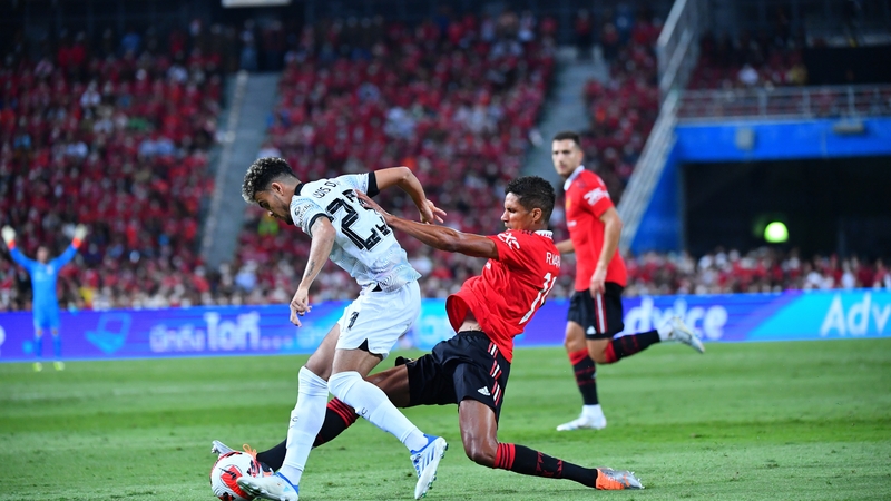 Varane battles with Liverpool's Luis Diaz