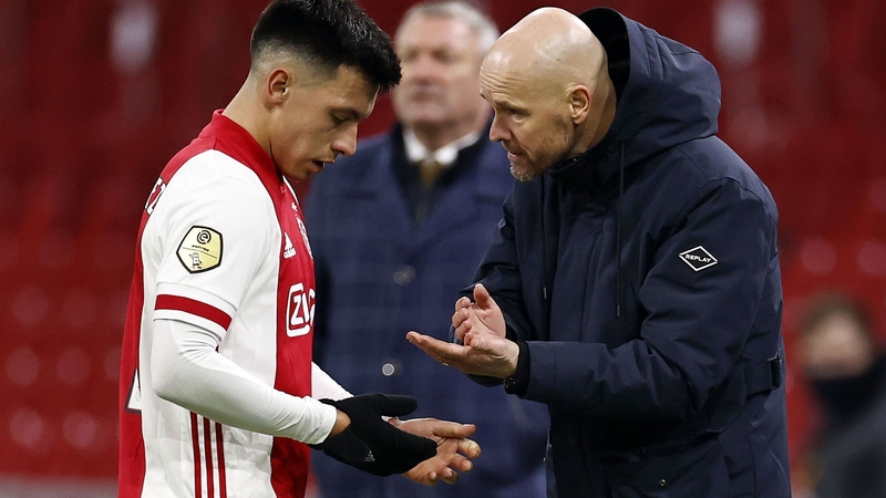 Erik ten Hag (R) managed Lisandro Martinez for three years at Ajax