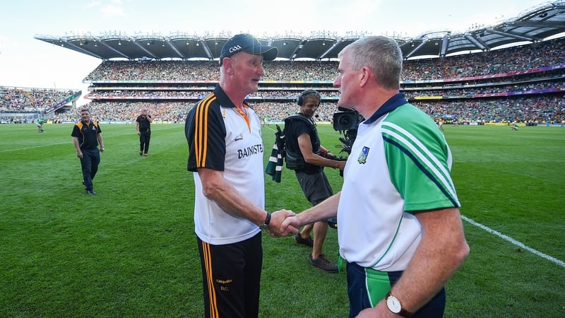 Brian Cody and John Kiely shake hands after the 2019 semi-final