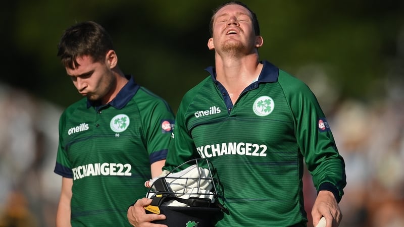 Ireland batsmen Graham Hume (R) and Josh Little can't hide their frustration