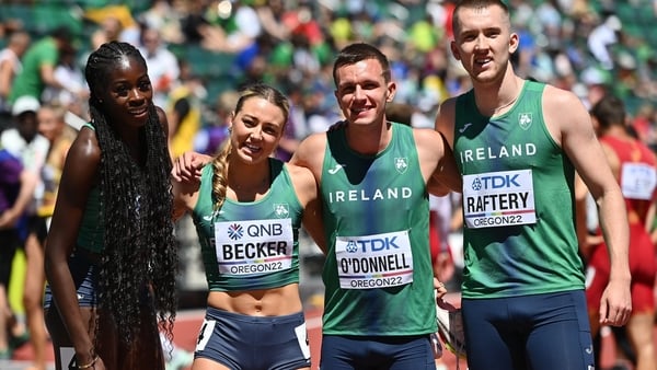 From left, Rhasidat Adeleke, Sophie Becker, Chris O'Donnell and Jack Raftery