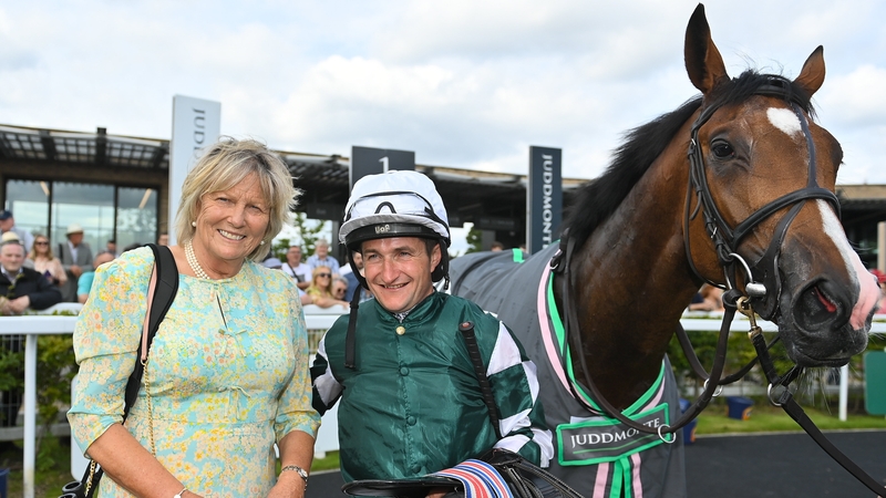 Trainer Jessica Harrington and jockey Shane Foley, with Magical Lagoon after winning