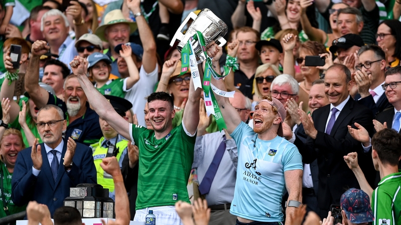Declan Hannon, left, and Cian Lynch lift the Liam MacCarthy Cup