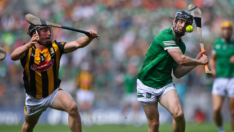 Grame Mulcahy in the green jersey of Limerick against Kilkenny in the 2022 All-Ireland hurling final