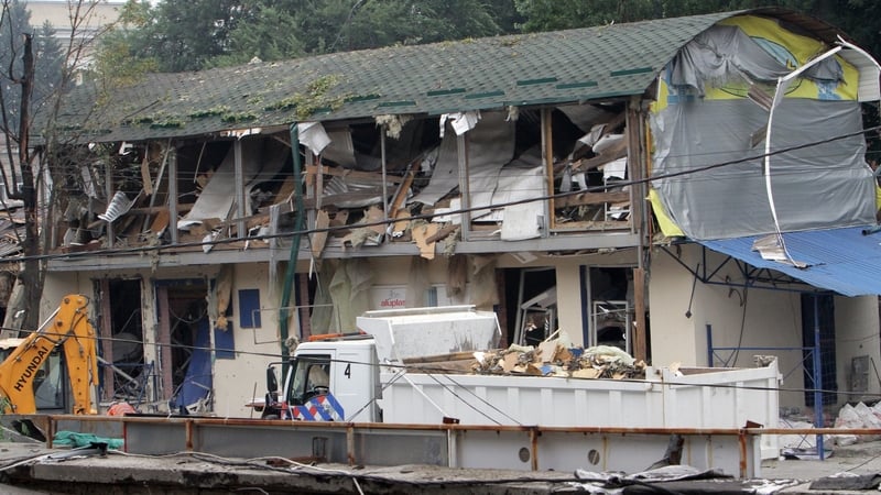 A shop is destroyed as a result of a Russian missile attack in Dnipro