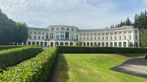 A view of the Powerscourt hotel from the gardens