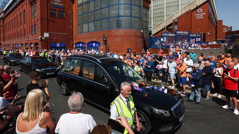 The funeral cortege passed by Ibrox as fans congregated to pay tribute to the late Andy Goram