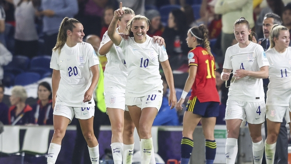 Georgia Stanway gets the congratulations from her team-mates