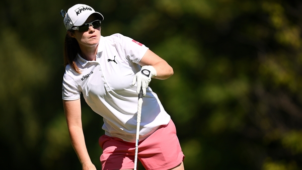 Leona Maguire looks on after teeing off on the fourth hole on day one