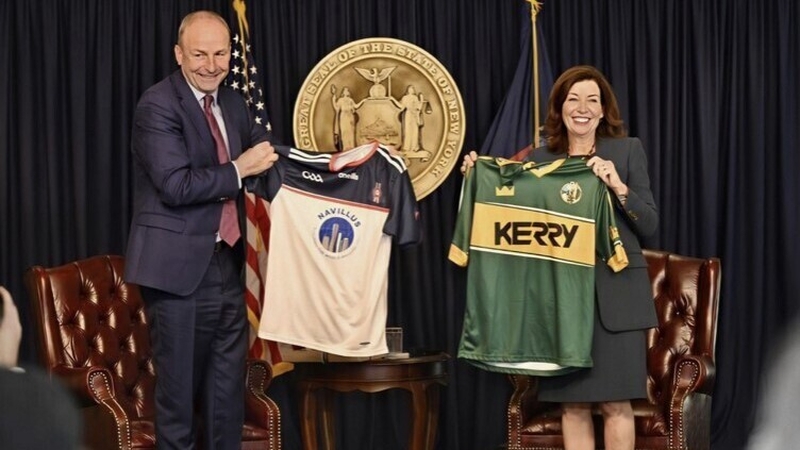 Micheál Martin with Kathy Hochul during the Taoiseach's St Patrick's Day visit to the US in March