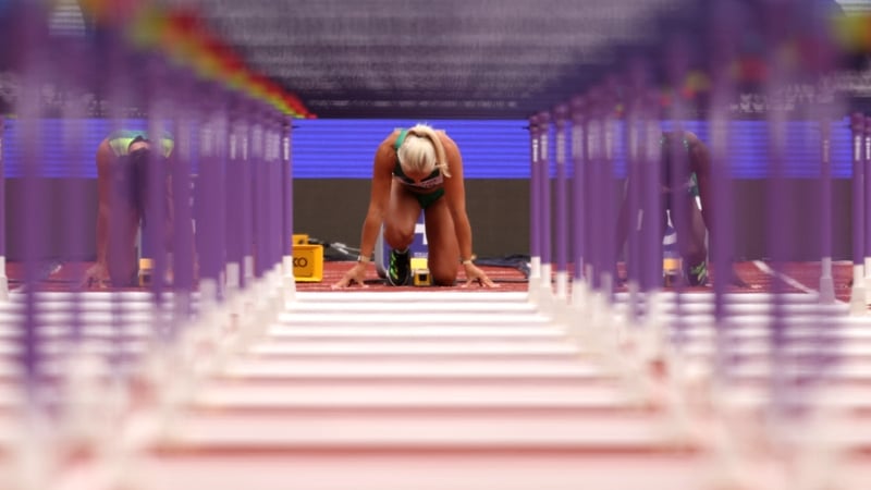 Sarah Lavin prepares to run her heat