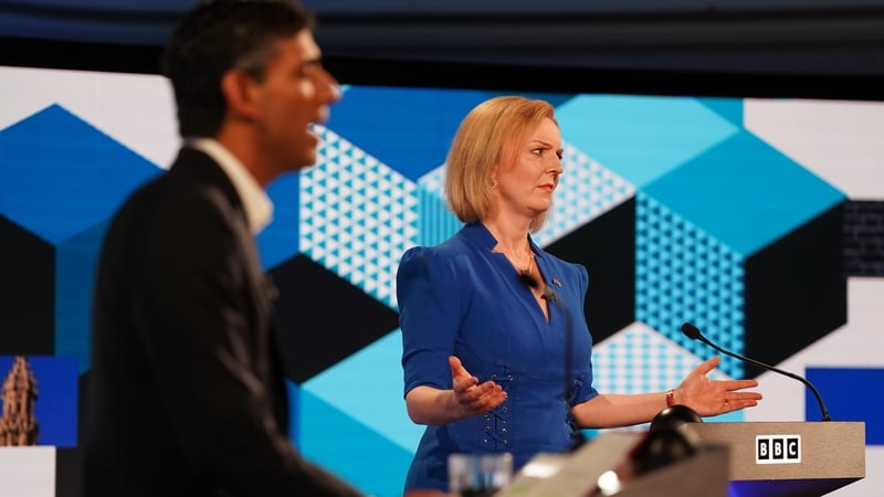Rishi Sunak and Liz Truss taking part in the BBC Tory leadership debate live