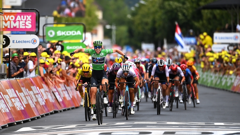 Lorena Wiebes crosses the line after another dramatic stage on the Tour de France Femmes