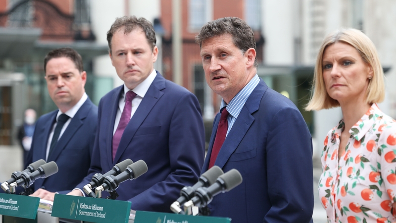 Martin Heydon, Charlie McConalogue, Eamon Ryan and Pippa Hackett announcing the climate targets (Pic: RollingNews.ie)