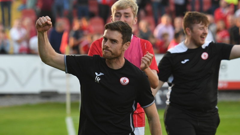 John Russell punches the air in delight after Sligo's victory