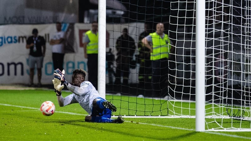 St Patrick's Athletic goalkeeper Joseph Anang saves a penalty