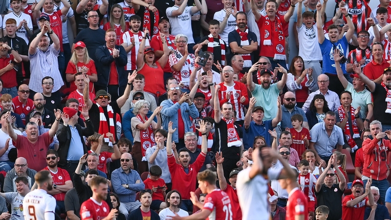 Sligo Rovers fans celebrating during their win over Motherwell
