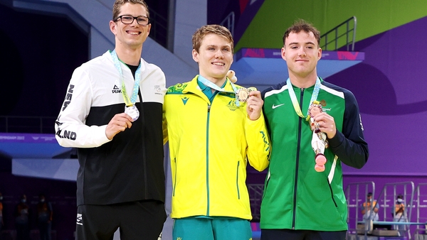 Barry McClements on the podium in Birmingham with his bronze medal