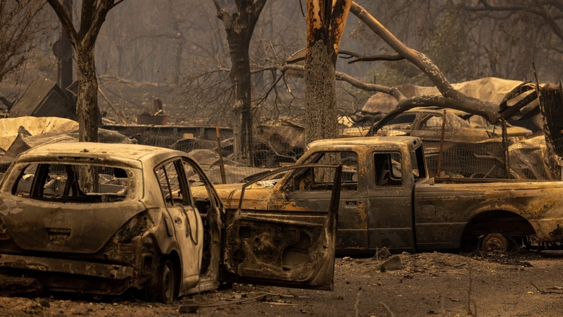 Cars lie in ruins after the largest fire in California this year ripped through Klamath National Forest