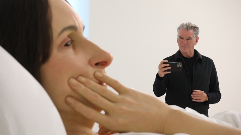 Pierce Brosnan visits the Ron Mueck exhibition at the MAC
