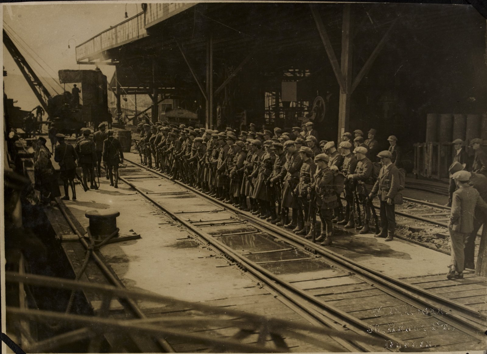 Detachment of troops at Passage West about to start the march to Cork. Image courtesy of the National Library of Ireland