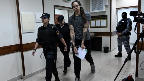 Brittney Griner leaves the courtroom after the verdict in Khimki outside Moscow